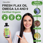 NaturalSlim Flaxseed Oil Liquid Fresh Taste Flax Oil Organic Cold Pressed & High in Omega 3 6 9 Fatty Acid Flax Seed Supplement for Healthy Cells, Hair, Skin, & Nails - Fresh Taste 16 fl. Oz.