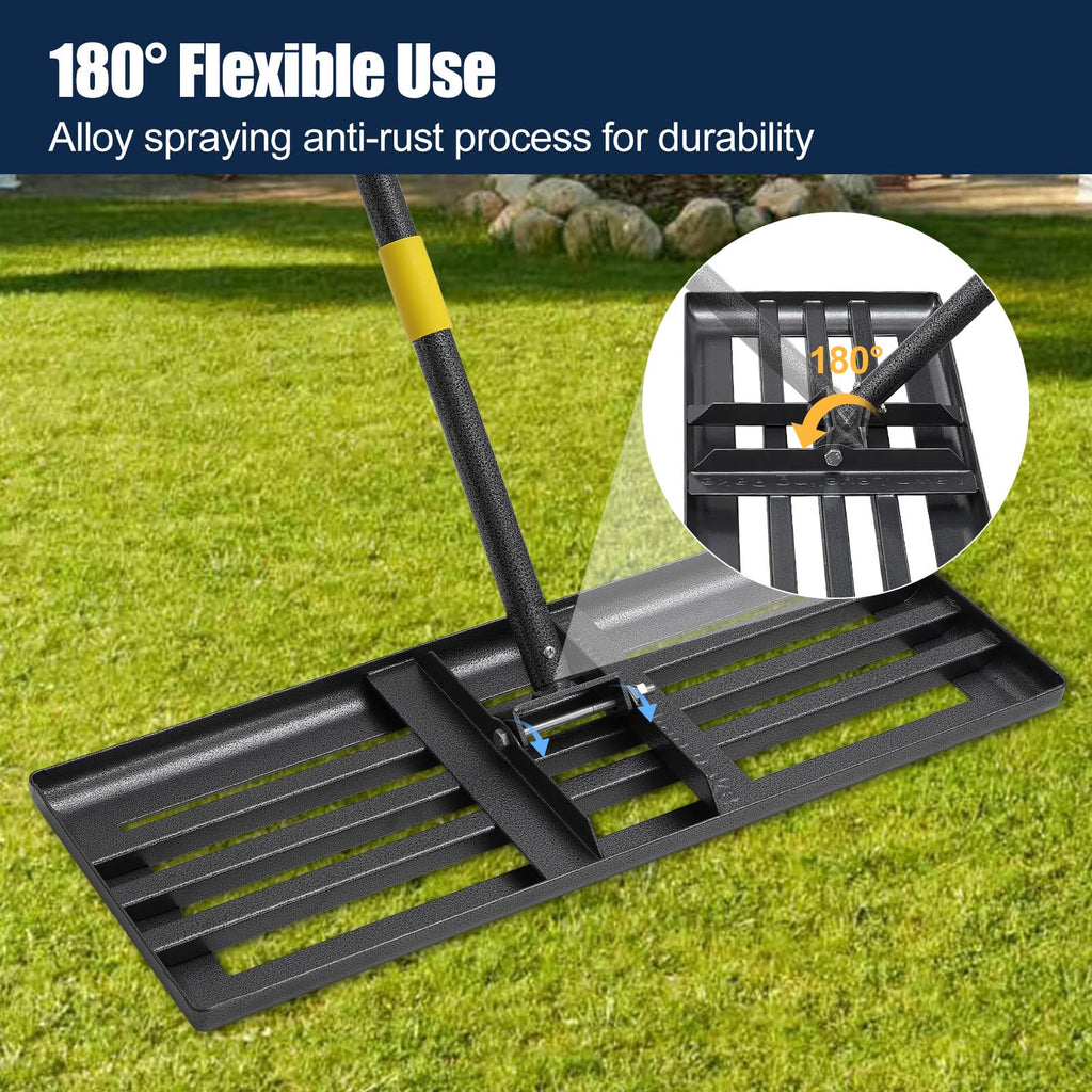 Lawn Leveling Rake 30"x10" for Lawn Care - 72" Extendable Stainless Steel Handle with Ergonomic Grip | Professional Grass Leveling Tool for Golf Courses, Soccer Fields, Backyard Turf Maintenance