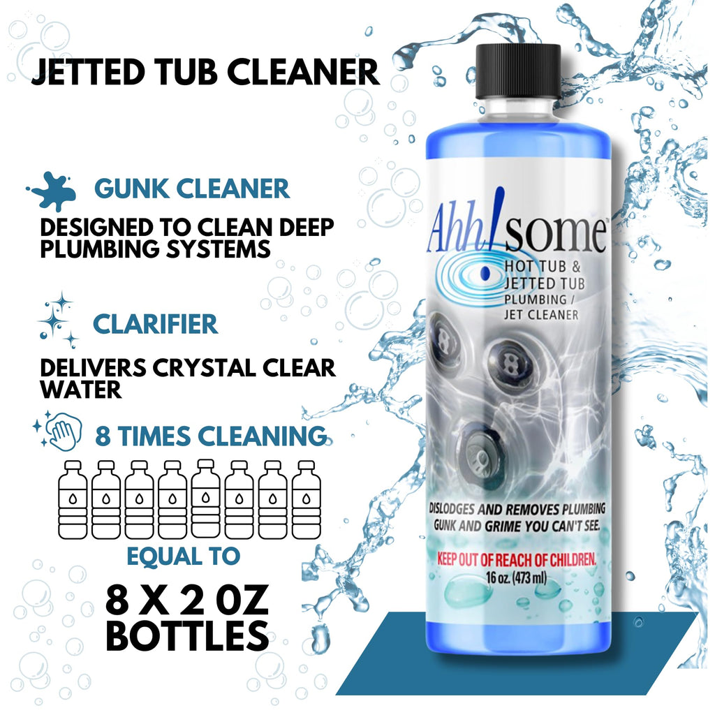 AhhSome Jetted Tub & Hot Tub Cleaner, Powerful Spa Bath Cleaning Solution for Jacuzzis & Whirlpools,16 oz (8 Treatments), Professional Grade Septic Safe Solution for Hot Tubs, Made in USA