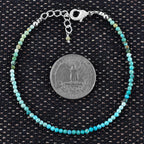 YANARA Real Turquoise Bracelet For Women Genuine Gemstone, Natural December Birthstone, Handmade Simple Bracelet, Gorgeous Micro Beads Chakra Jewelry, Crystals Silver Plated Chain 8 inch