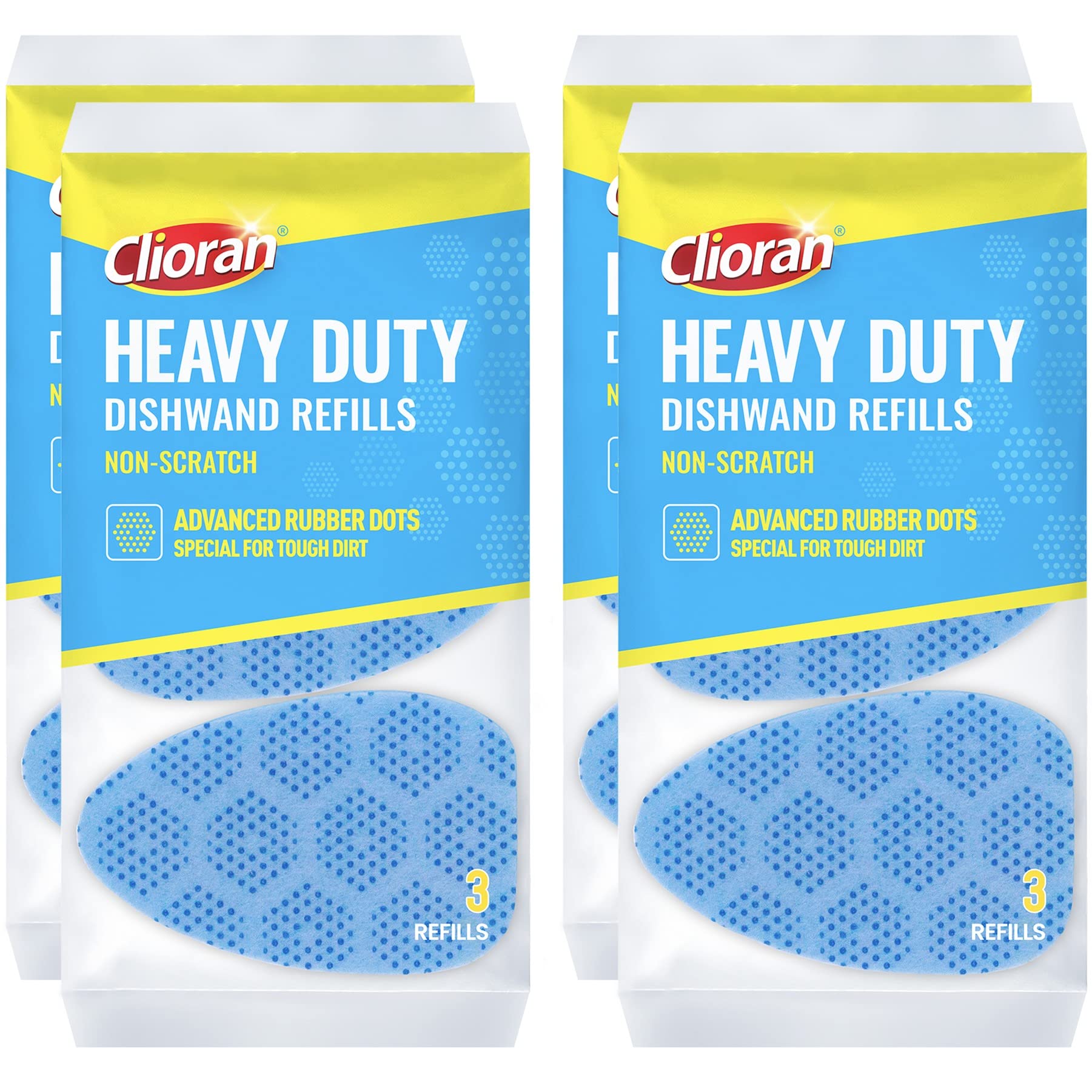 Clioran Leak Proof Dishwand Refills with Scrub Dots,Non Scratch Sponge Heads for Dish Wand,20% Thicker Heavy-Duty Scrubber Replacement,Fits Most Handles,Works with All Dish Soaps,Ideal for Kitchen