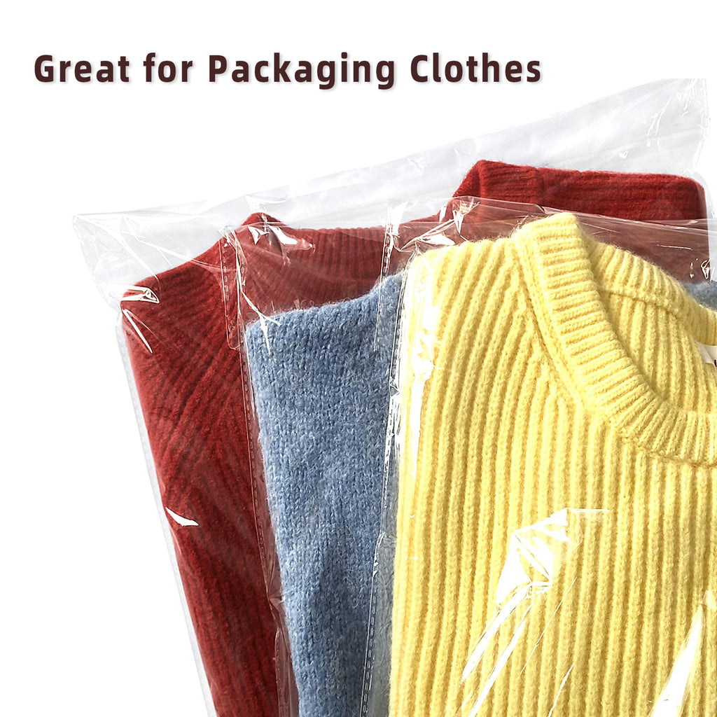 Clear Resealable Cellophane Plastic Bags Self Adhesive for Packaging Shirts, Clothing and Products,100 Pcs 14x20 Inches Self Sealing Cellophane Bags