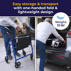Drive Medical Aluminum Rollator Walker - Fold Up - Padded Seat - 6 Inch Wheels - Lightweight Portable Design - Indoor Outdoor Mobility Aid - Blue