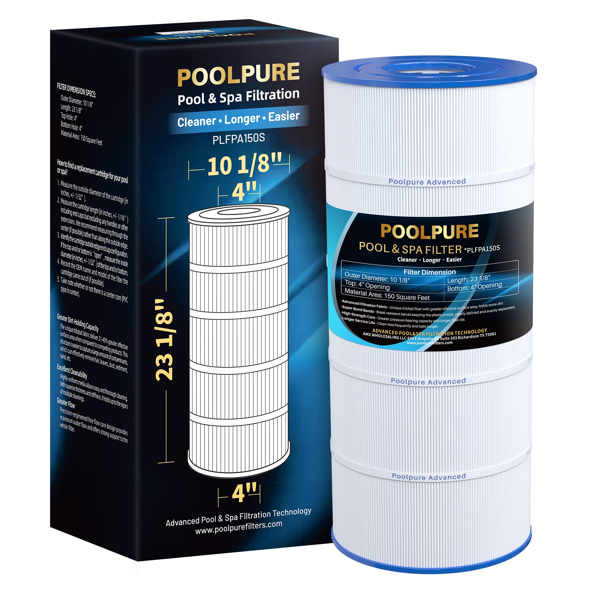 POOLPURE PA150S Pool Filter Replaces Hayward CX150XRE, Hayward SwimClear C150S, PA150S, Ultral-D4, 150 sq.ft Filter Cartridge 1 PACK