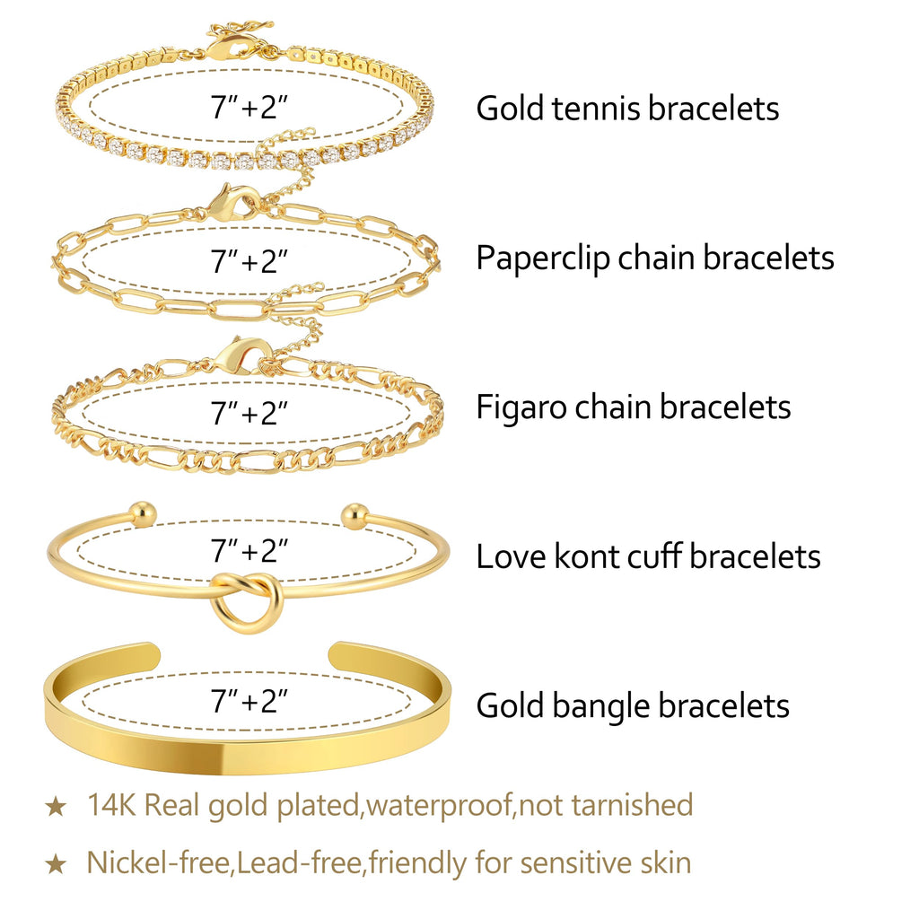 Dainty Non Tarnish Gold Bangle Cuff Tennis Bracelets for Women