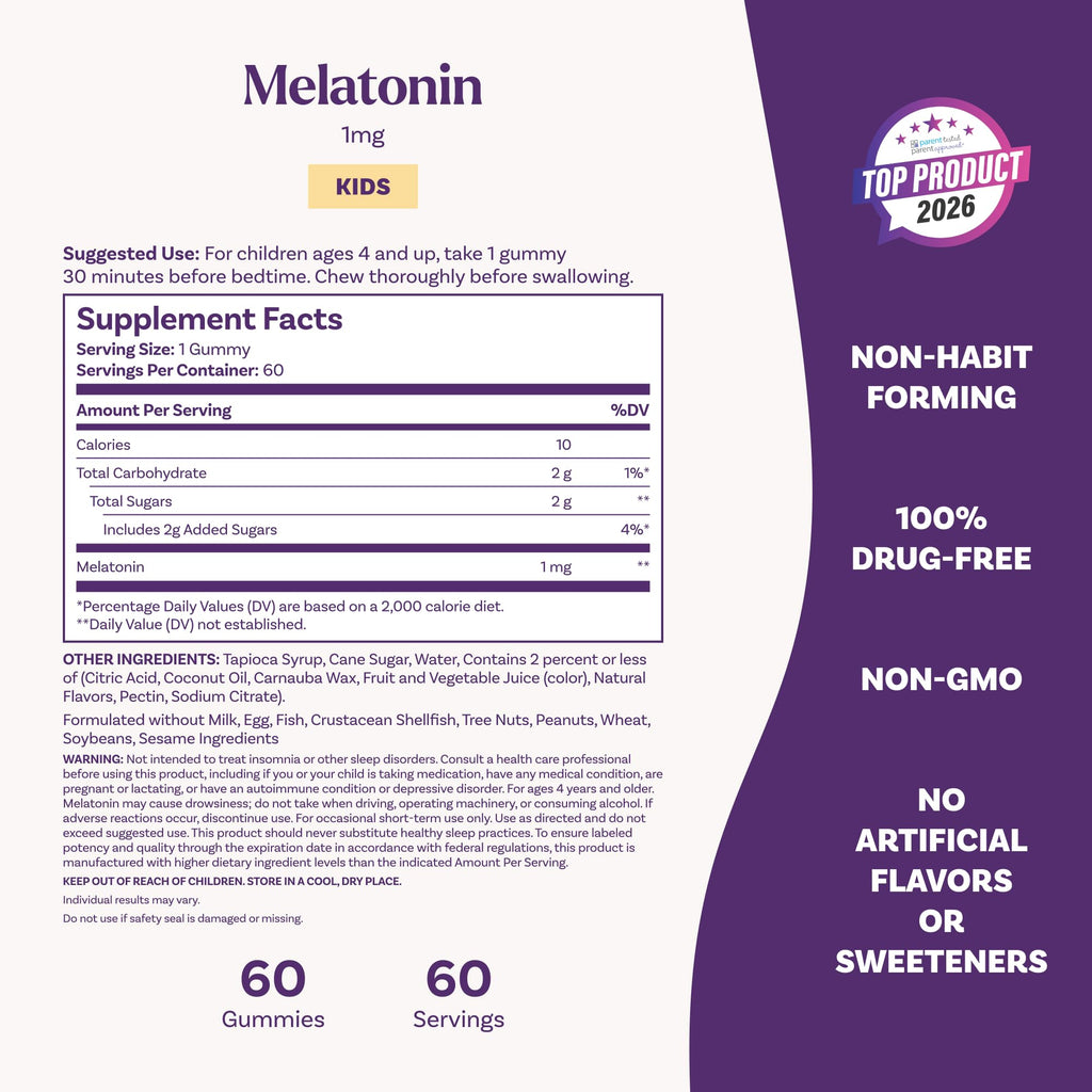 Natrol Kids Melatonin Gummies 1mg, Children's Melatonin for Restful Sleep, 60 Raspberry-Flavored Sleep Gummies, 60 Day Supply