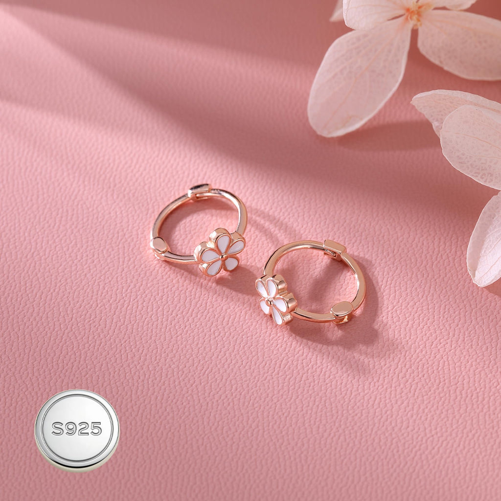 Reffeer Solid 925 Sterling Silver Flower Hoop Earrings Huggie for Women Teen Girls Daisy Hoop Earrings Cartilage Helix Earrings (C-Rose Gold)