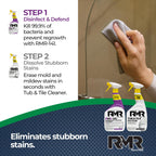 RMR Bathroom Brilliance Bundle – Tub & Tile Stain Spray + RMR-141 EPA Registered Mold & Mildew Remover, 2-Step Bathroom Cleaning & Disinfecting System for Showers, Sinks, Tile, Grout, 2–32 Oz Bottles