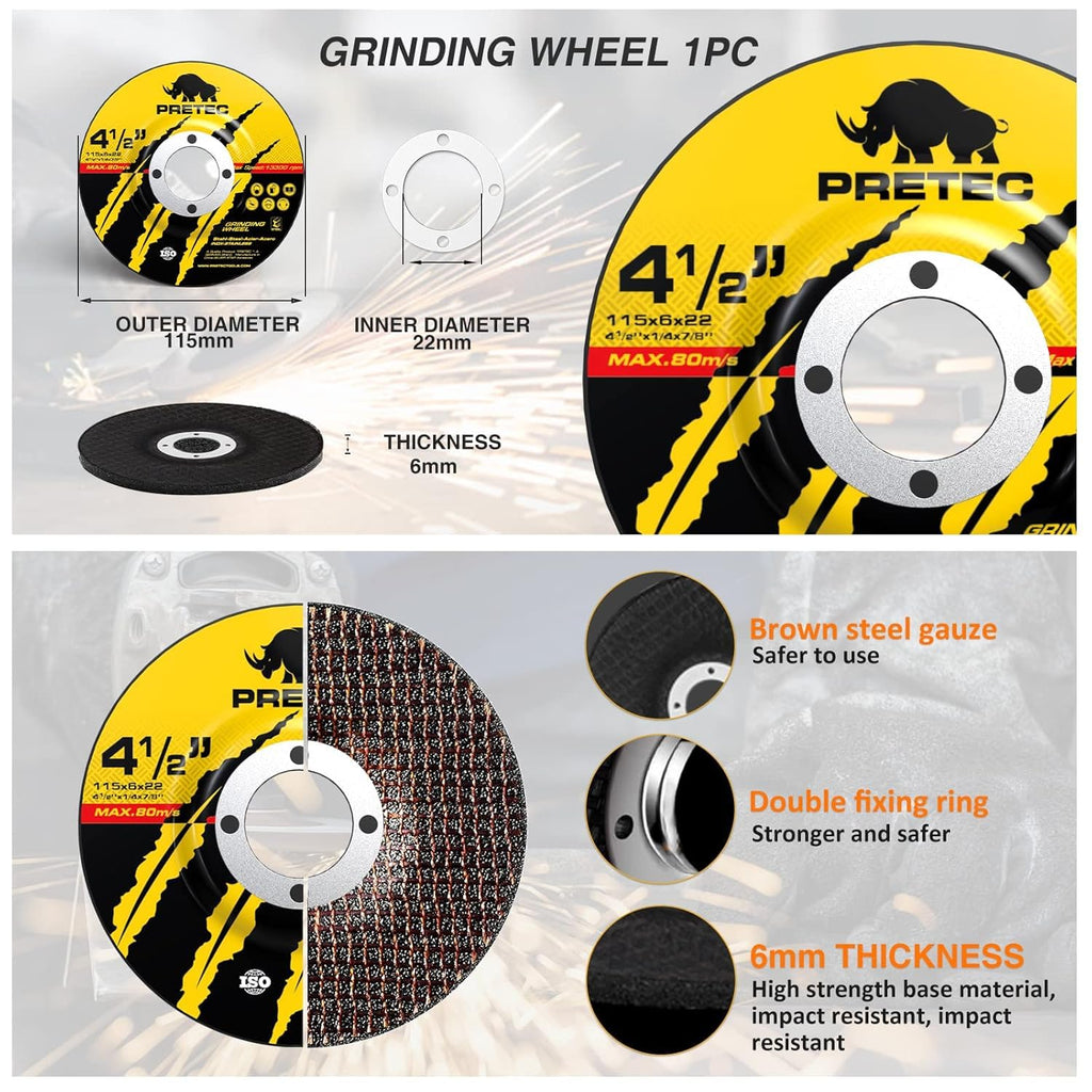 PRETEC Grinding & Cutting Wheels 4 1/2 inch Set,Angle Grinder Wheel Set,Cut Off Wheels 8 PCS,Grinding Wheel,4.5” Flap Discs for Angle Grinder for Cutting Grinding 8+1+1 PC