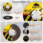 PRETEC Grinding & Cutting Wheels 4 1/2 inch Set,Angle Grinder Wheel Set,Cut Off Wheels 8 PCS,Grinding Wheel,4.5” Flap Discs for Angle Grinder for Cutting Grinding 8+1+1 PC