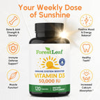ForestLeaf - Vitamin D3 IU Weekly Supplement - Vitamin D Capsules for Bones, Teeth, and Immune Support - Easy Swallow Pure Vitamin D3 Caps (50,000 IU - 120 Count - 2 Pack)