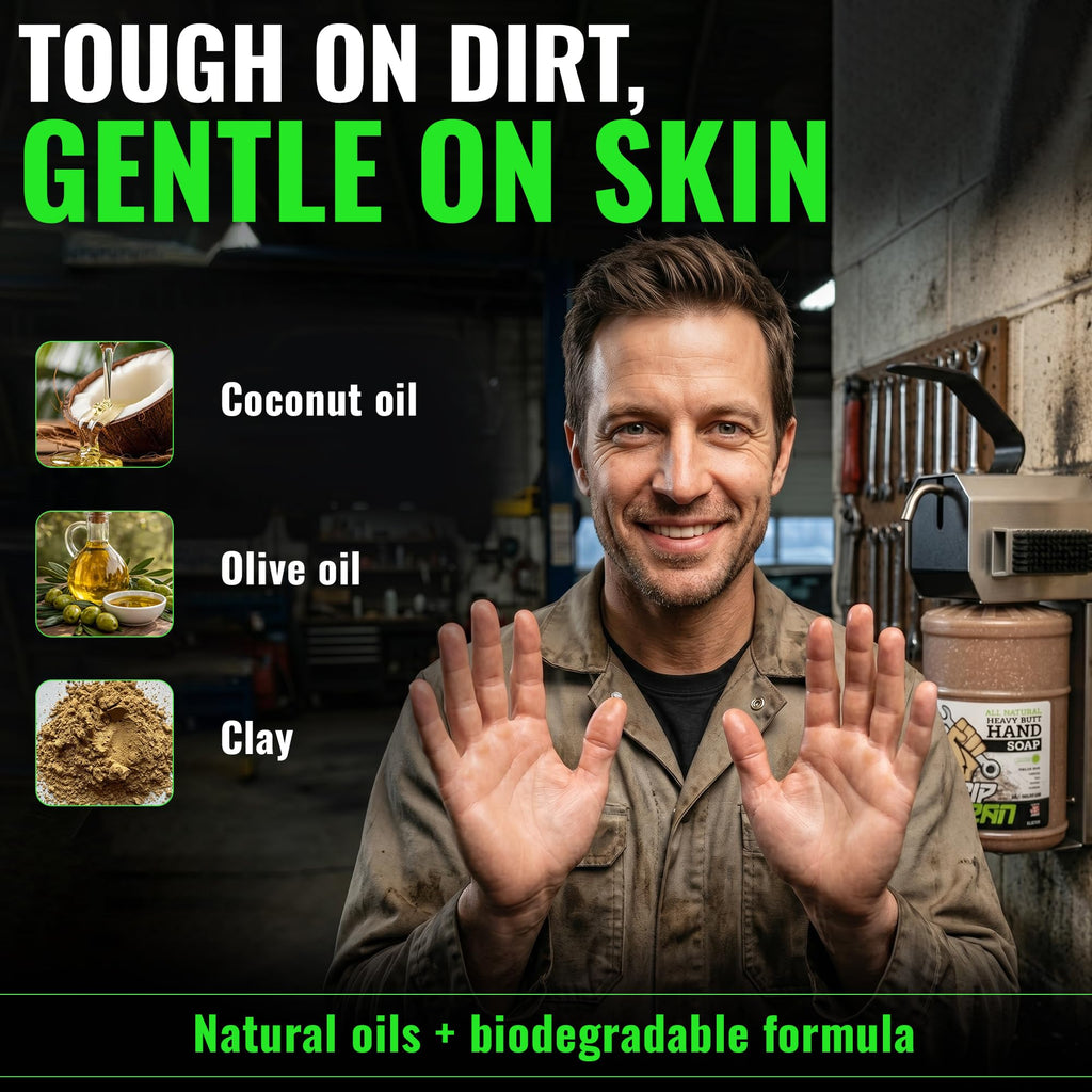 Grip Clean 4 Pk Combo – Hand Cleaner for Mechanics with Wall-Mounted Soap Dispenser + 2 Gallons Heavy-Duty Liquid Pumice Hand Soap, Natural Clay & Coconut Oil for Auto Mechanics, Industrial, & Garage