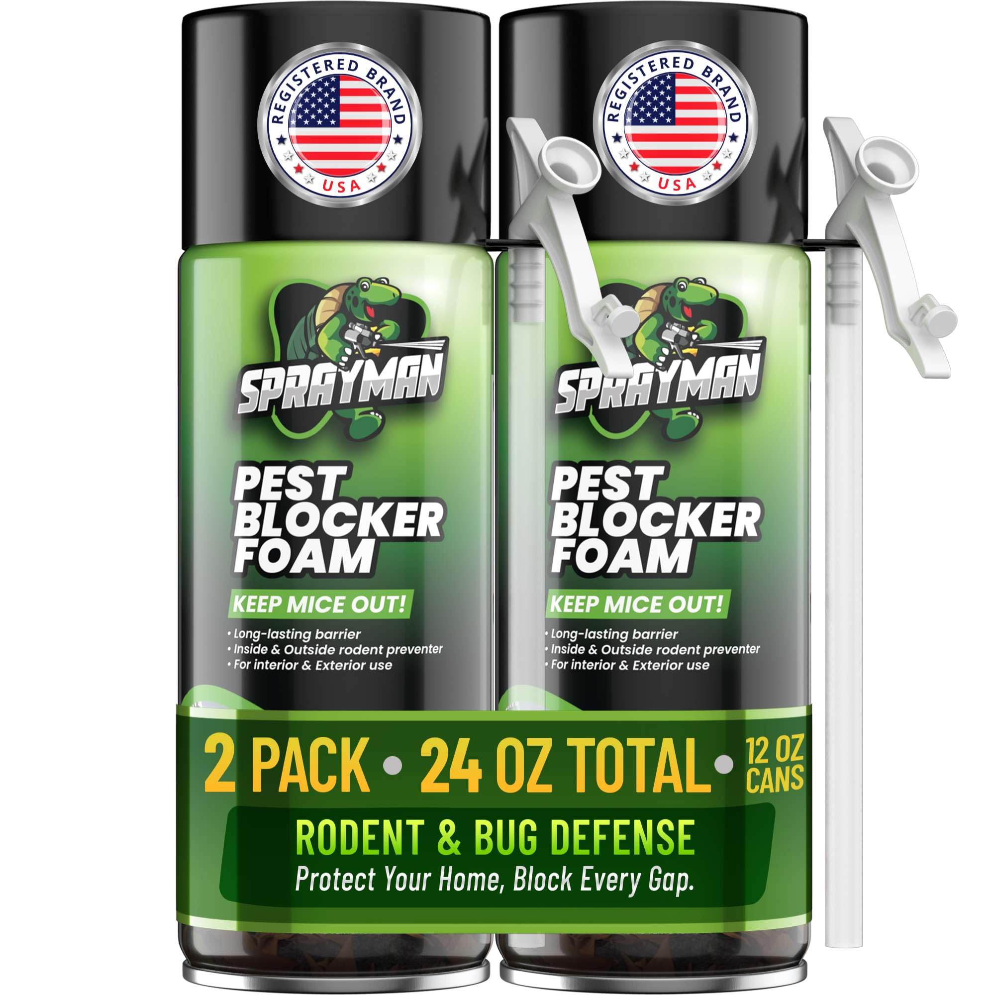 Sprayman Pest Block Spray Foam - (2x12oz) 100% Odor-Free! Mouse - Rodent Repellent & Strong Polyurethane Mouse Blocker Foam Sealant Use Wall Foam Filler for Holes and Cracks, Over Paintable- 2 Pack