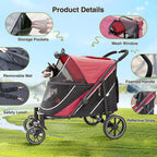 Dog Stroller for Medium/Large Dogs One-Click Folding, Extra Large Pet Stroller for 2 Dogs with Storage Pocket & Shock Absorption, Up to 130 lbs, Red