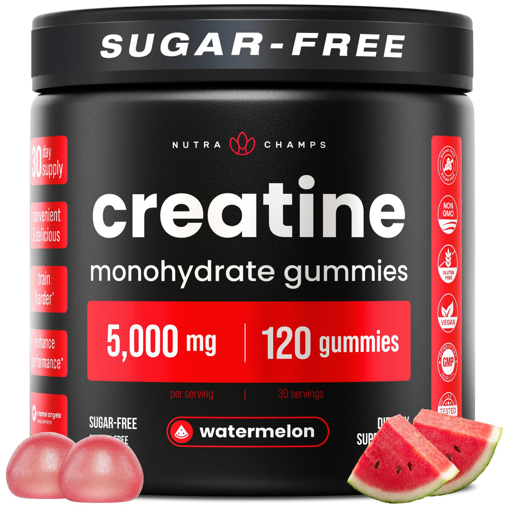 NutraChamps 120 Creatine Gummies for Men & Women - 5g Sugar Free Chewable Creatine Monohydrate Gummies - Supports Protein Synthesis, Muscle Recovery & Workout Performance