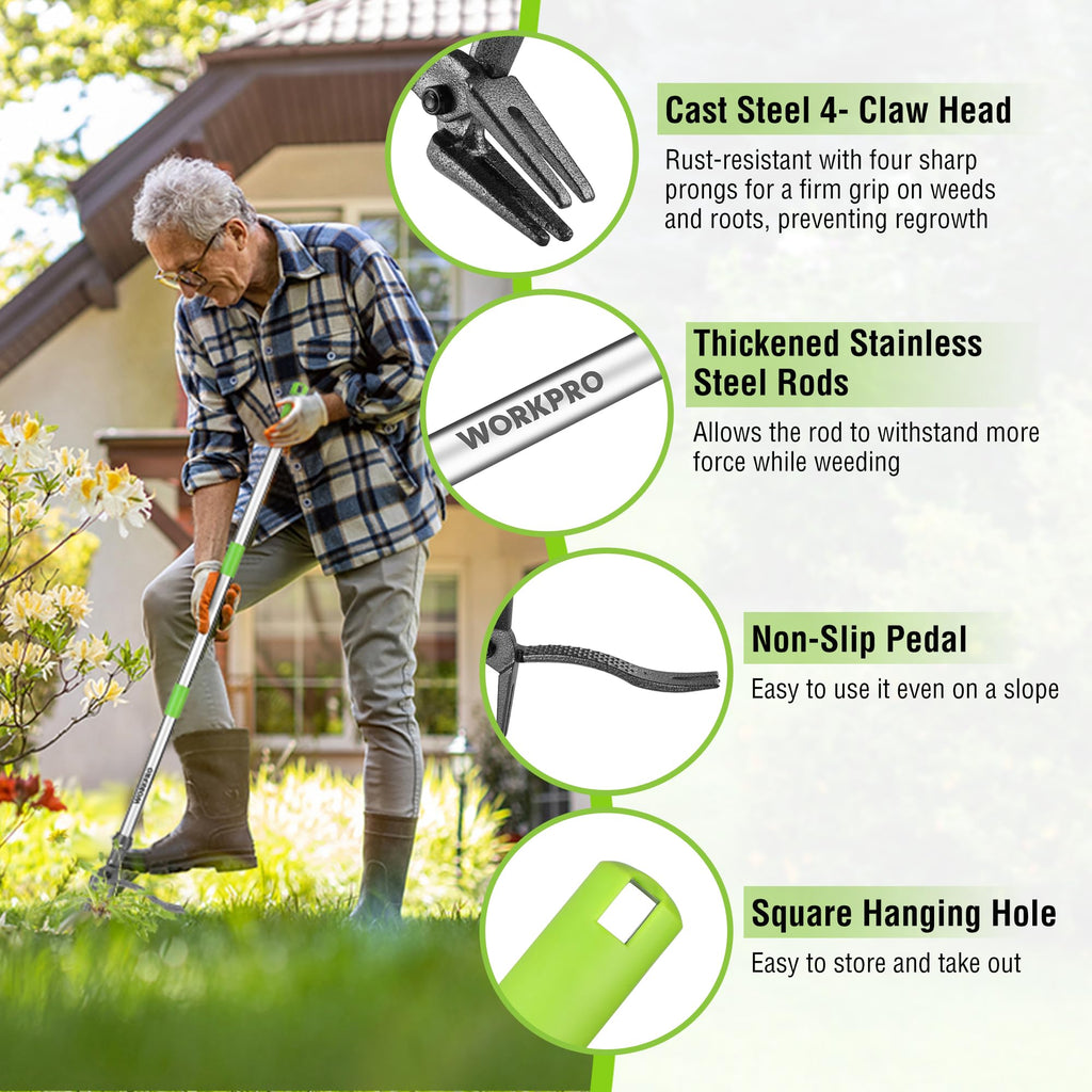 WORKPRO Weed Puller Tool with Long Adjustable Handle (33", 46")