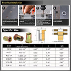 ASE Pressure Rivet Nut Tool Kit, 770PCS (3/8-16,5/16-18,1/4,10-24,8-32,6-32) Imperial Rivet Nut, Suitable for Furniture, Decoration, Automotive, Marine and Industrial Applications