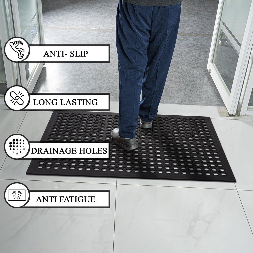 A1 Home Collections Anti Fatigue Mat, 0.6" Thick Heavy Duty Rubber Floor Mat with Drainage Holes - Non-Slip Kitchen, Bar & Restaurant Mat, 24x36 in