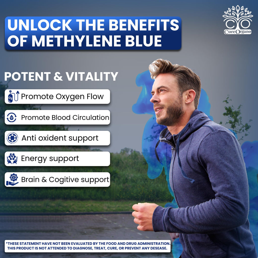 Core Organo Ultra-Pure & Premium 1% Methylene Blue Drops – 3rd Party Lab Tested, 99.9% Purity, Formaldehyde & Alcohol-Free, Pharmaceutical Grade Methylene Blue Drops – 60ml (2.02 fl oz)