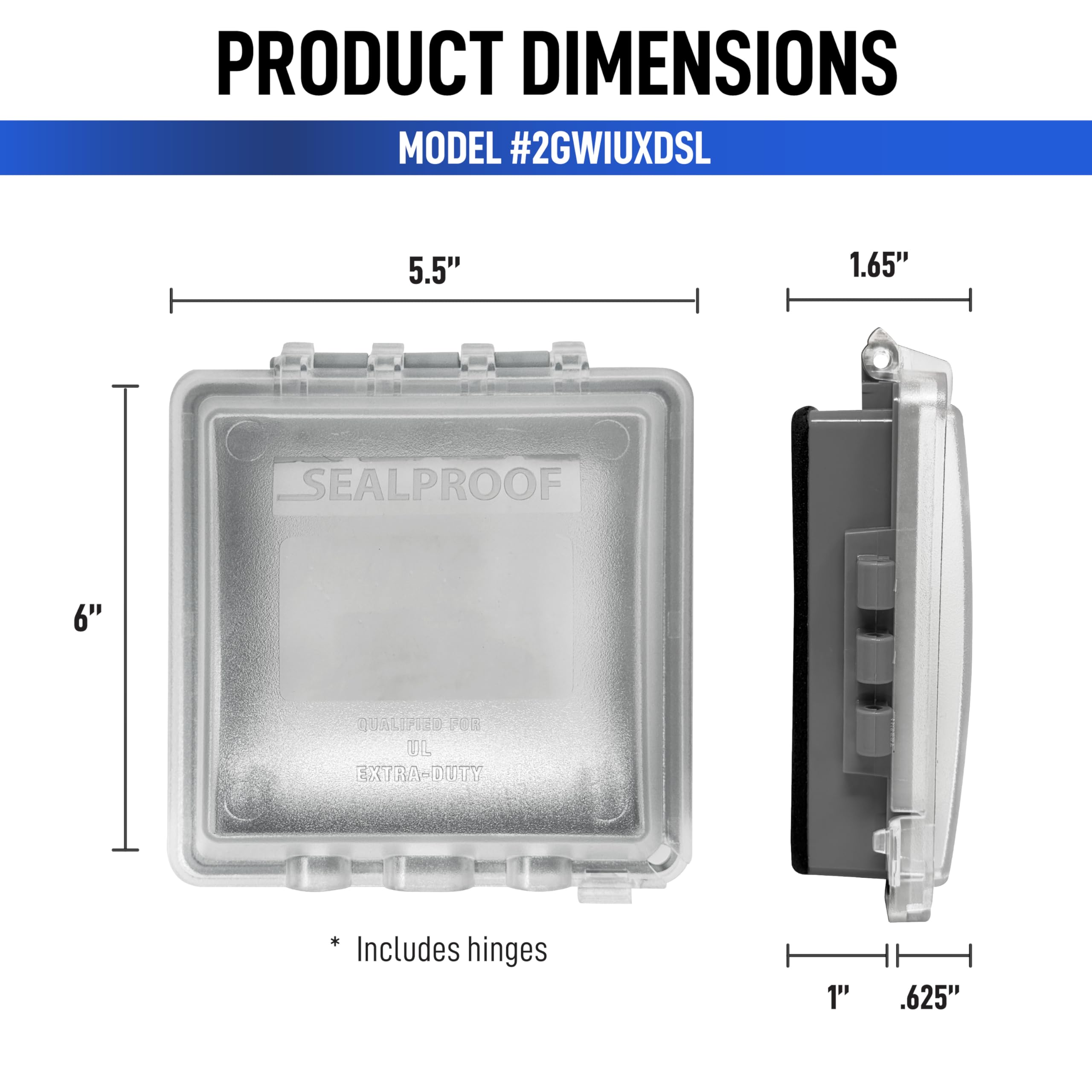 Sealproof Slim 2-Gang Shallow Weatherproof Outdoor Not in Use Outlet Cover with Box Kit, Lockable, UL Extra Duty Compliant, 45 Configurations, Low Profile