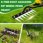 Iron Weeding Rake with Long Handle, Manual Weeder Tool for Garden | Upgraded Rake 8 Teeth Weed Puller Tool, Heavy Duty Weeder Remover Tool for Weeding, Cultivating & Soil Aeration
