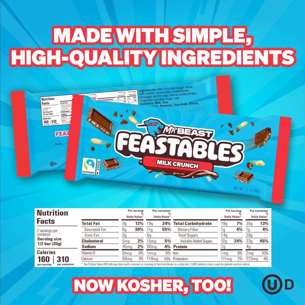 MrBeast Feastables Milk Chocolate Crunch Bar, King Size, 10 Count