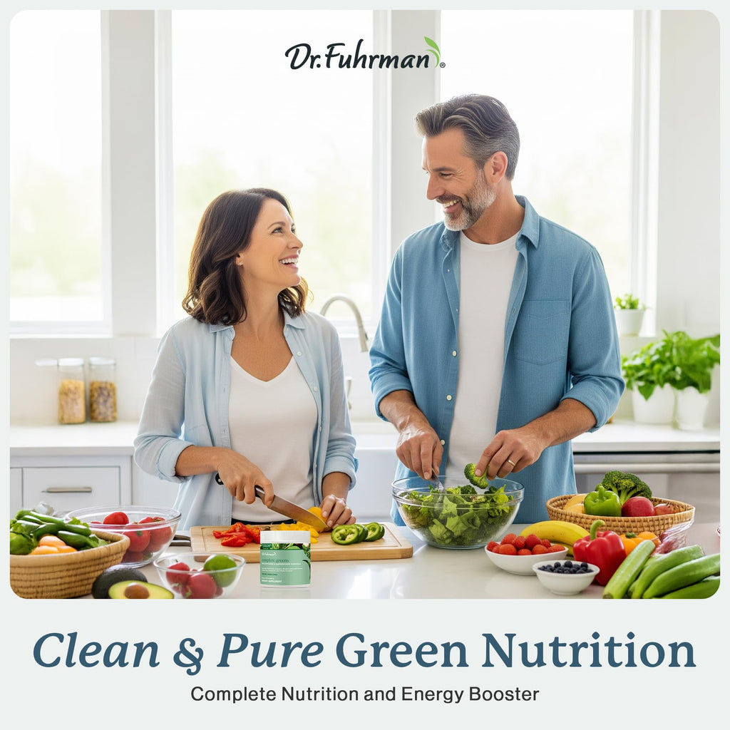 Dr. Fuhrman Whole Food Greens Powder | Premium Greens Superfood Powder Multivitamin | Plant Based Protein for Immune Support & Gut Health | Organic Mushrooms, Greens, & Turmeric | Vitamin B12, D3, K2