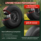 USCaster 4.10/3.50-4 Tire and Wheel Flat Free,10-Inch Solid Wheel Replacement with 5/8 Extra 3/4 &1/2 Bearings,2.2" Offset Hub -Compatible with Hand Truck,Wheelbarrow,Dolly(Wave,Black)
