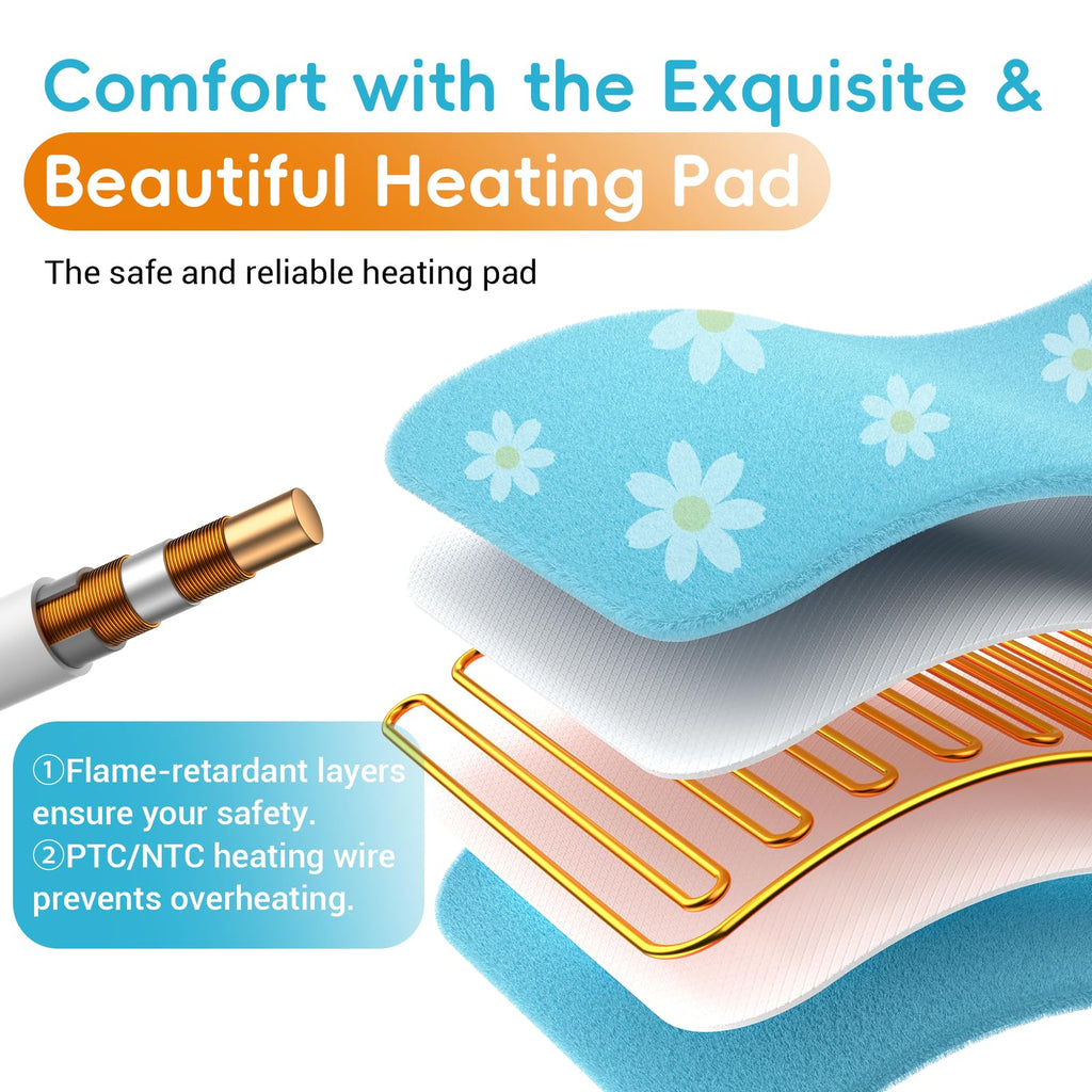 Comfytemp Extra Large Heating Pad for Back & Period, 33''x 17'' King Size Heat Pad Soft and Stylish, FSA Eligible, HSA Approve Electric XL Shoulder/Neck/Knee Heated Pad, Washable (Blue & Daisy Print)