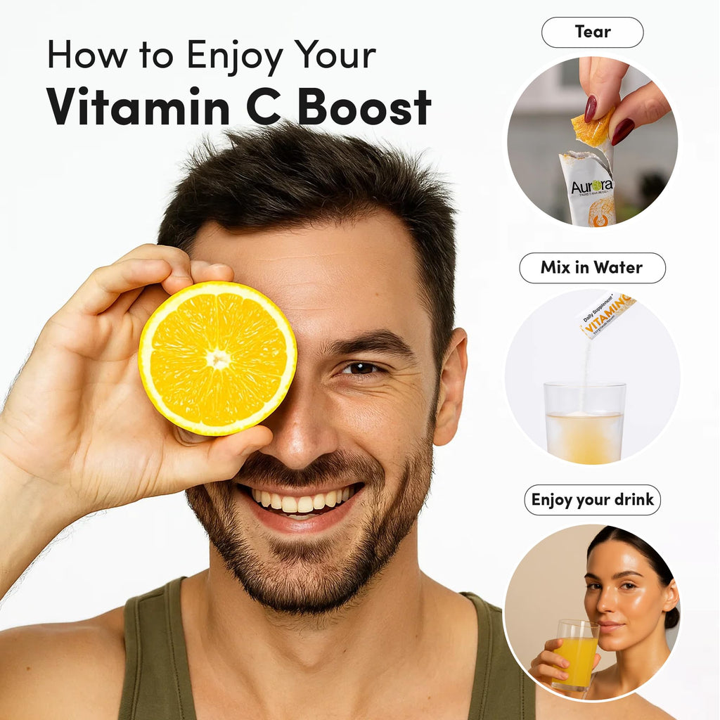 Vida Lifescience Aurora Nutrascience Nano-Pack Liposomal Vitamin C Powder Drink Mix, Immune Support, High Strength 3,000 mg Per Serving, 30 Single Serve Packets, Orange