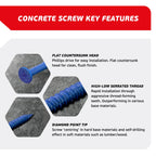 FixMaster 1/4 x 1-3/4" Countersunk Phillips Flat Head Blue Concrete Screw Anchors (100 pcs Screw Kit) with one Screwdriver and Drill Bit for Concrete, Masonry, Block, Brick and Wood Fastening