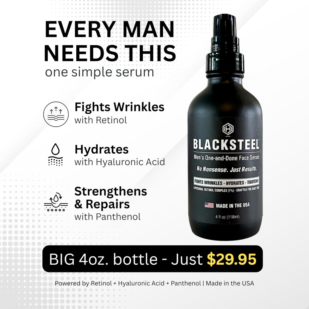 BLACKSTEEL Men’s Anti-Aging Face Serum with Retinol & Hyaluronic Acid | 4 oz (2-Pack)