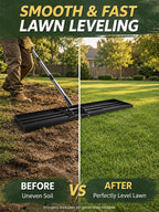 30x10 inch Lawn Leveling Rake, Yumatum 72" Heavy Duty Lawn Leveler Tool, Stainless Steel Handle Lawn Leveler for Yard Golf Pasture Garden, Professional Lawn Care Landscape Rake