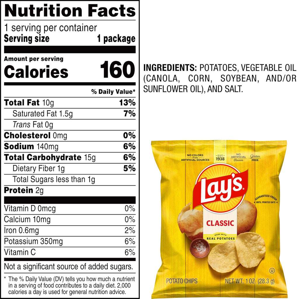 Lay's Potato Chips, Classic, 1 Ounce (Pack of 40)