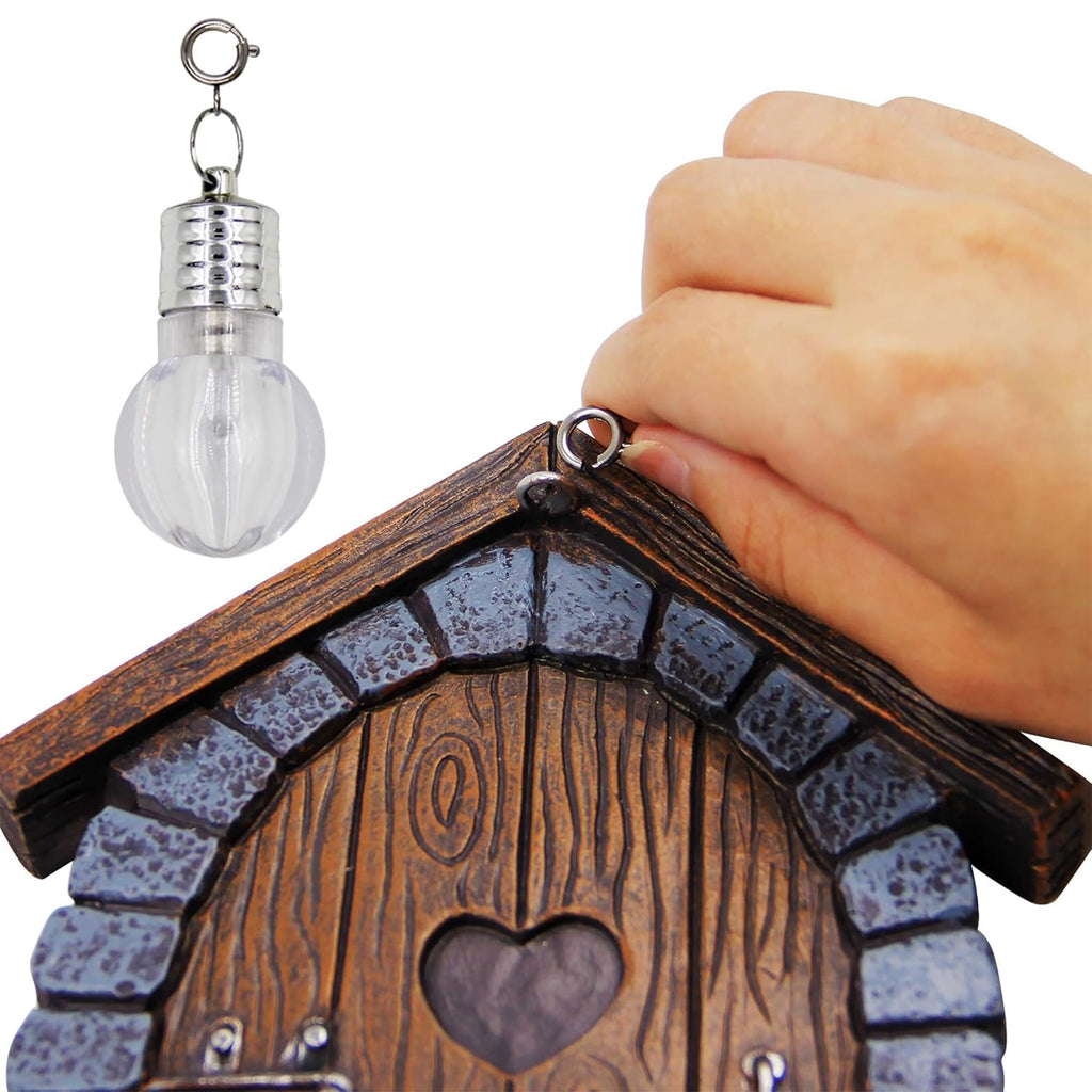 Juegoal Fairy Gnome Home Miniature Window and Door with Litter lamp for Trees Decoration, Glow in Dark Fairies Sleeping Door and Windows, Yard Art Garden Sculpture, Lawn Ornament Decor