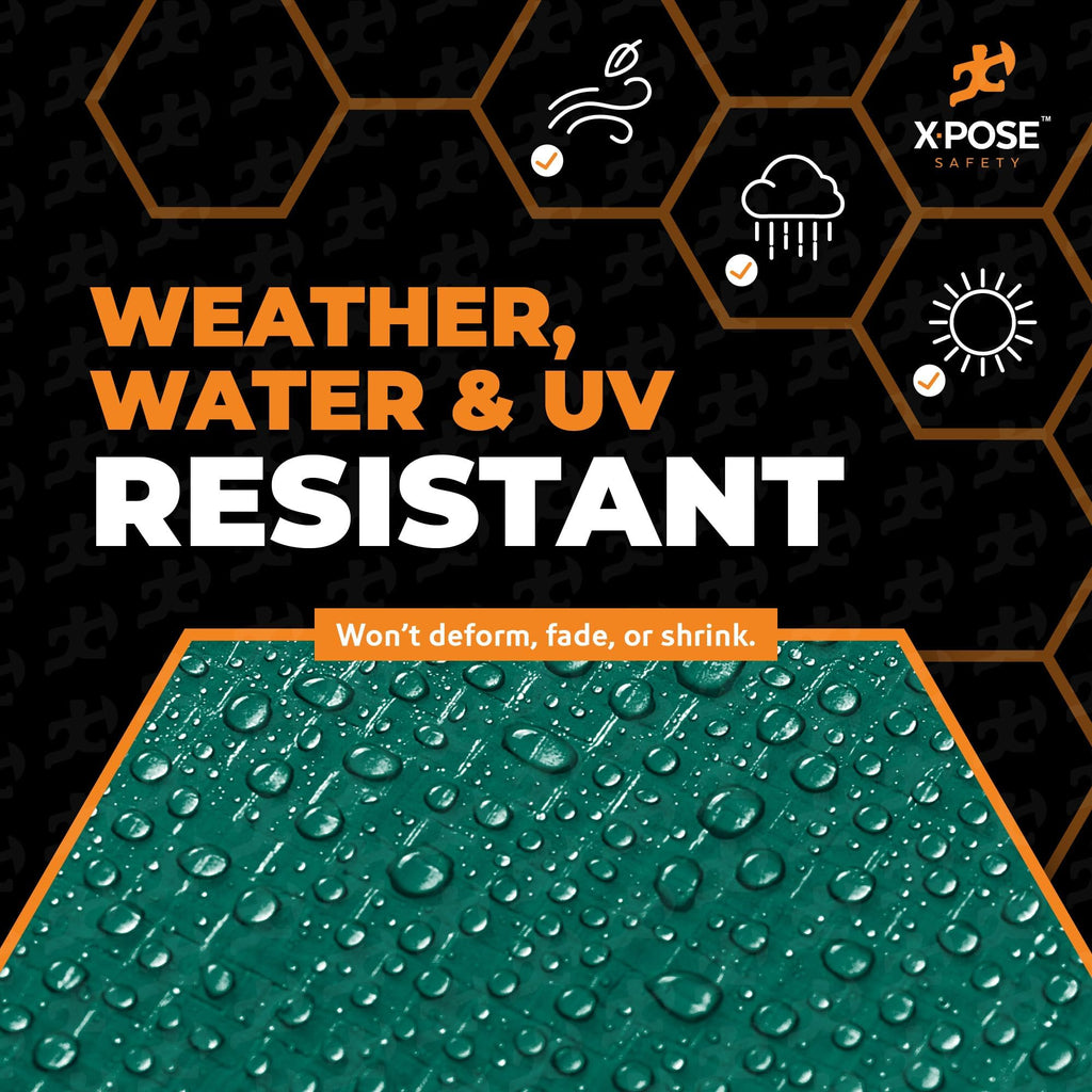 Heavy Duty Poly Tarp - 16' x 20' (4-Pack) - 10 Mil Thick Waterproof, UV Blocking Protective Cover - Reversible Green and Black - Laminated Coating - Grommets - by Xpose Safety