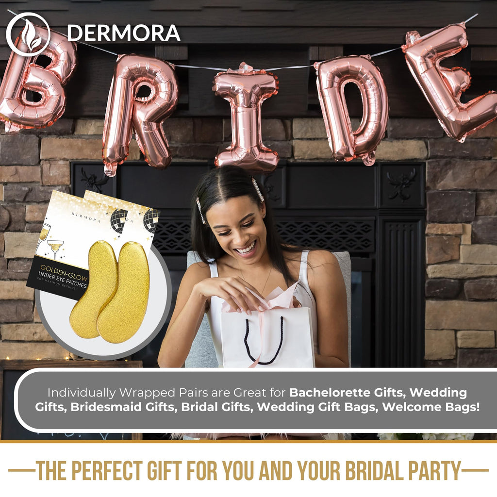DERMORA Wedding-Themed Eye Mask (20 Pairs), Golden Under Eye Patches - Rejuvenating Treatment for Dark Circles, Puffy Eyes, Refreshing, Revitalizing, Travel, Wrinkles