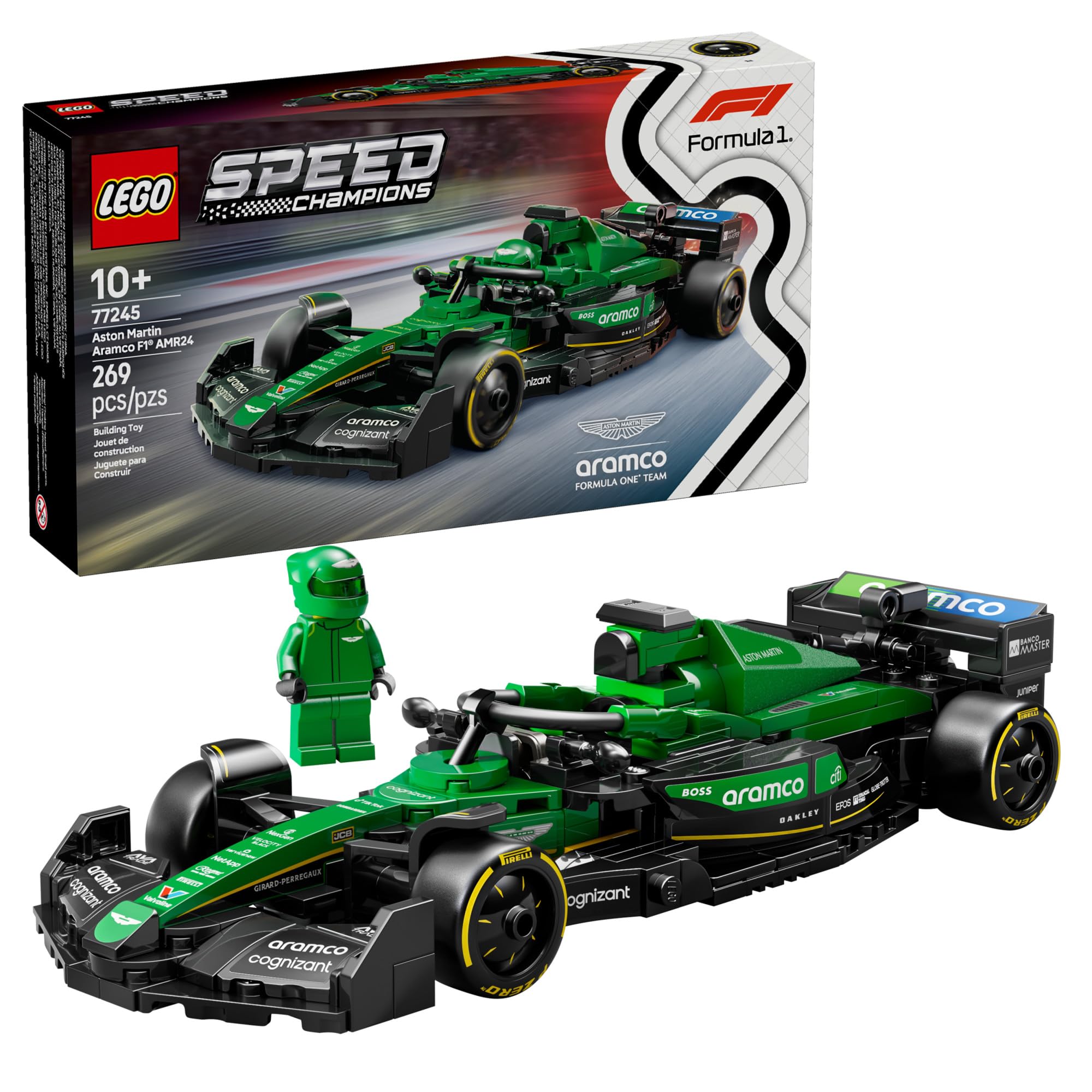 LEGO Speed Champions Aston Martin Aramco F1 AMR24 Race Car Toy - Building Set for Kids, Boys & Girls, Ages 10+ - Toy Car for F1 Fans - Gift Idea for Birthday - 77245