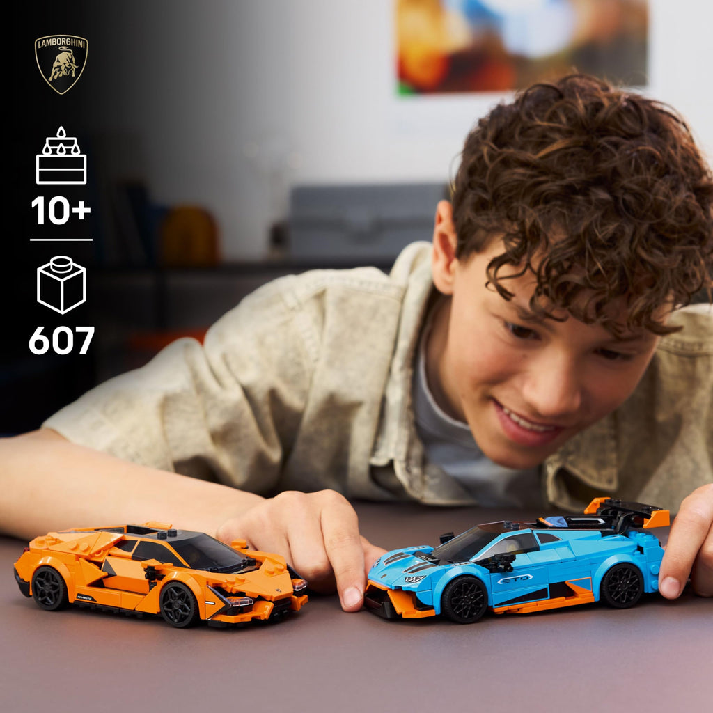 LEGO Speed Champions Lamborghini Revuelto & Huracán STO Car Toys - Building Toy for Pretend Play for Boys & Girls, Ages 10+ - Model Car Kit Display - Gift Idea for Kids - 77238