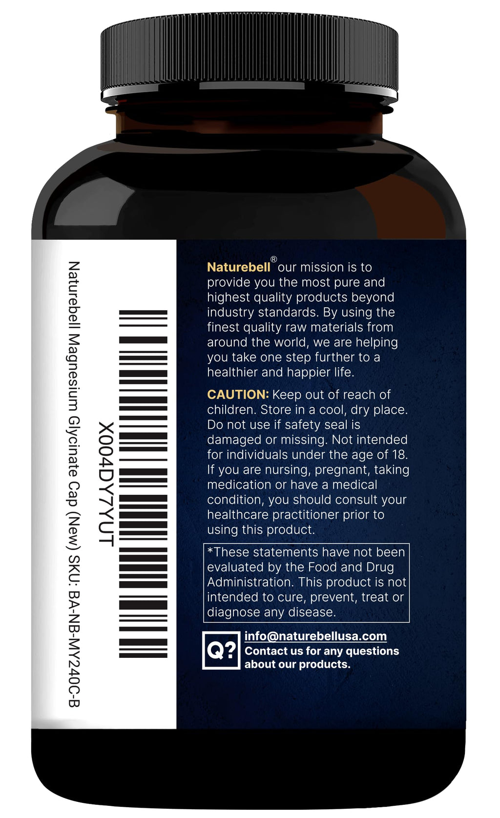 Naturebell Pure Magnesium Glycinate 500mg, 240 Veggie Capsules | 100% Chelated & Purified – 3rd Party Tested, Vegan Friendly, Non-GMO