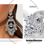 XSBODY Costume Silver Large Rhinestone Earrings Dangling Trendy Bling Oversized Statement Earrings For Women Formal (Silver-01)