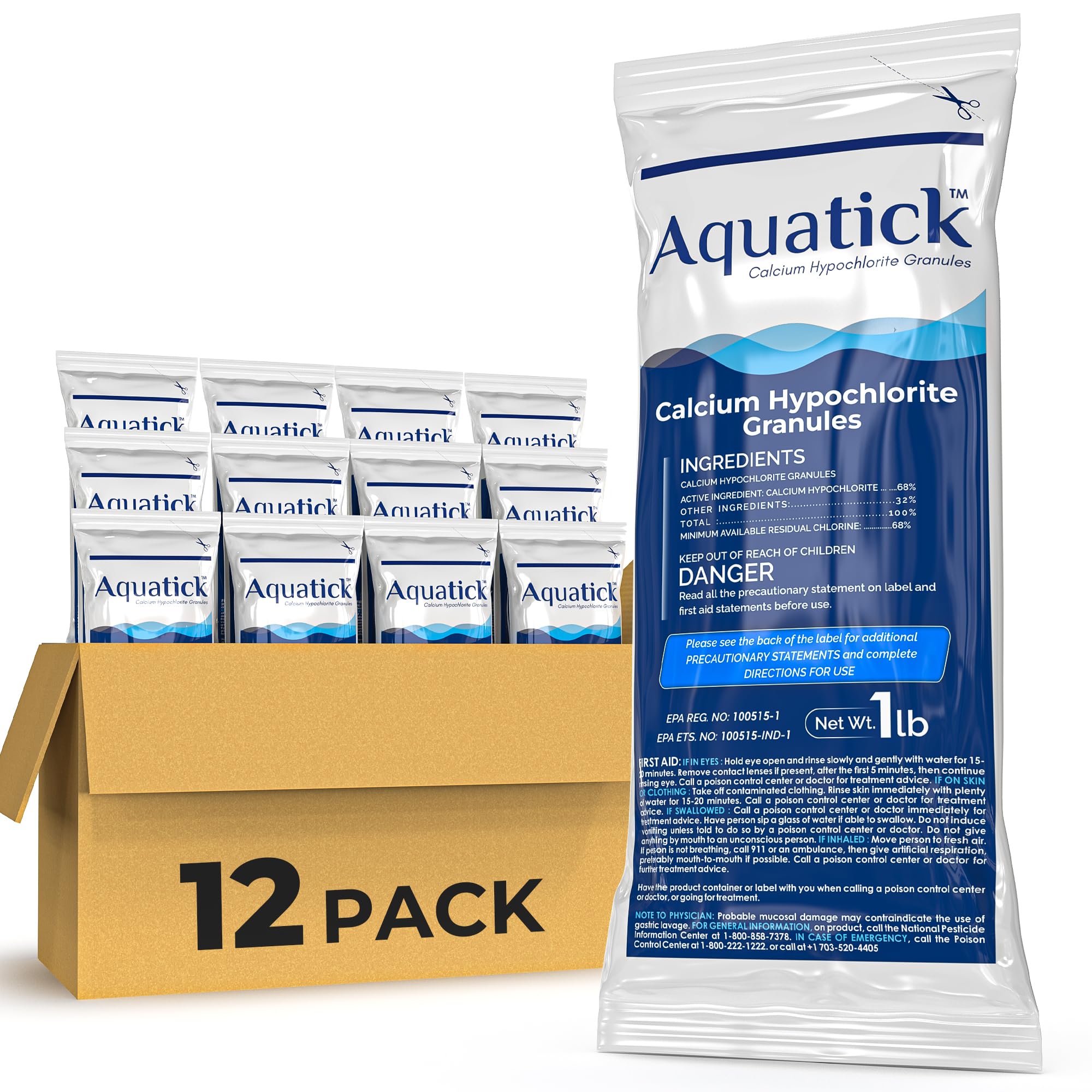 Pro-Grade Chlorine Pool Shock, 68% Cal-Hypo Granular Sanitizer, Prevents Bacteria & Algae, Restores Crystal Clear Water - Shock Treatment, Swimming Pool Chemical - 12 X 1lb