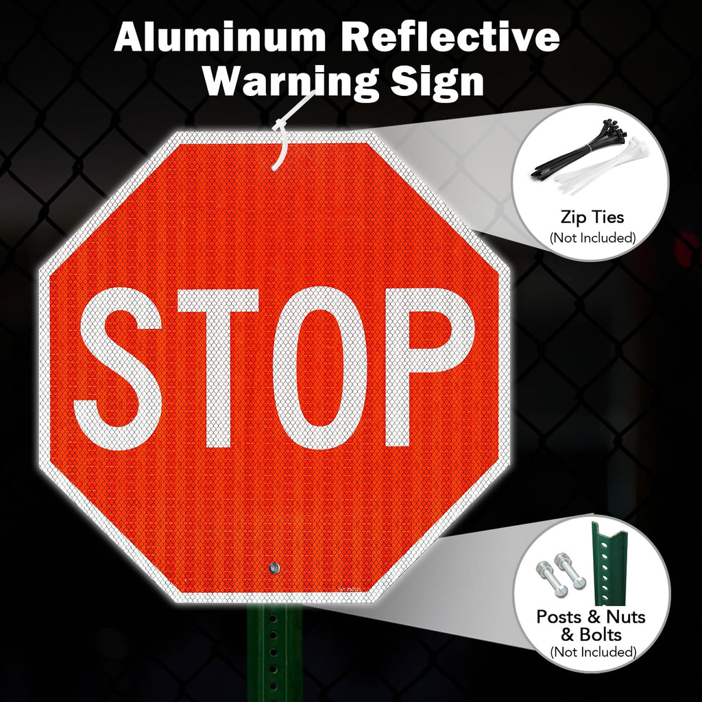 T&R (2 Pack) Large Stop Sign Street Road Sign 24 x 24 Inches. Engineer Grade Reflective Sheeting, Rust Free Aluminum, Weather Resistant, Waterproof, Fade Resistant, 2 Pre-drilled Holes