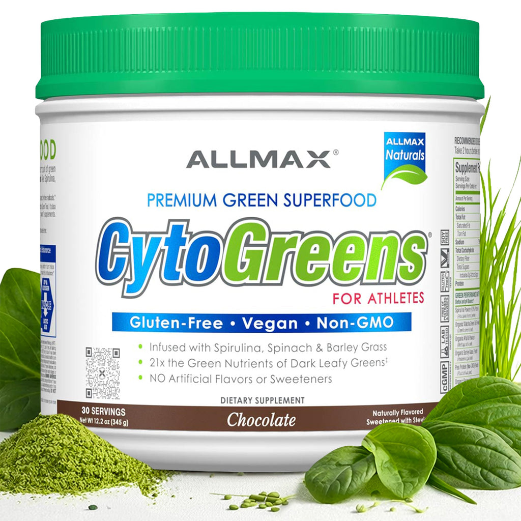 ALLMAX Naturals CytoGreens Super Greens Powder, Premium Green Superfood with Greens, Superfoods, Daily Greens Supplement, Chocolate, 30 Servings