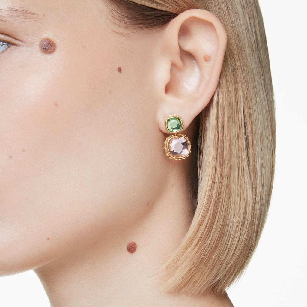 Swarovski Chroma drop earrings, Cushion cut, Multicolored, Gold-tone finish