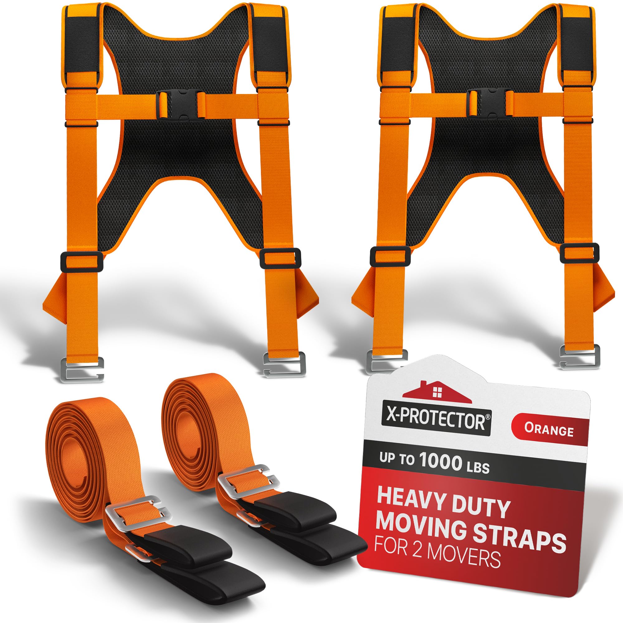 X-Protector Moving Straps - 2 Pairs - Lifting Straps for 2 Movers - Move Furniture Easily and Safely - Perfect for Lifting and Moving Heavy Objects! (with Back Support)