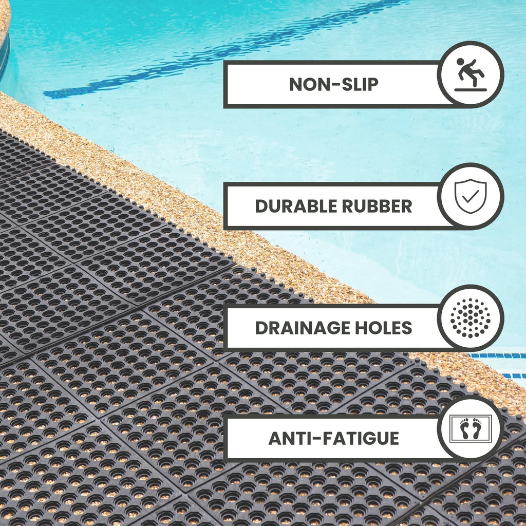 Envelor Interlocking Rubber Floor Tiles with Drainage Holes Anti Fatigue Garage Floor Mat Non Slip Wet Area Mat for Bar, Kitchen, Restaurant, Outdoor, Modular Snap Together 1-Pack, 36 x 36 inches