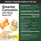 SMARTERNUTRITION Curcumin Softgels - Vegan High Absorption 400 mg Turmeric Supplement + Black Seed Oil & Ginger - 95% Tetrahydrocurcuminoids Non-GMO, USA Manufactured - 60 Ct[30 Servings]