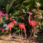 XONOR 3Pcs Flamingo Garden Statues Metal Flamingo Yard Art Outdoor Statues Sculptures for Home Patio Lawn Backyard Décor(Pink&Red)