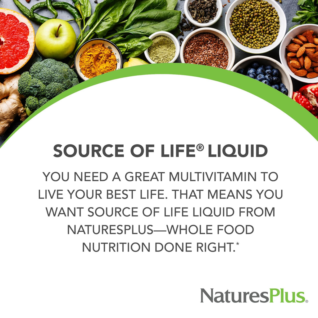 NaturesPlus Source of Life Liquid - 30 fl oz - Tropical Fruit Flavor - Wholefood Supplement, Energy Booster, Antioxidant - Vegetarian, Gluten-Free - 30 Servings